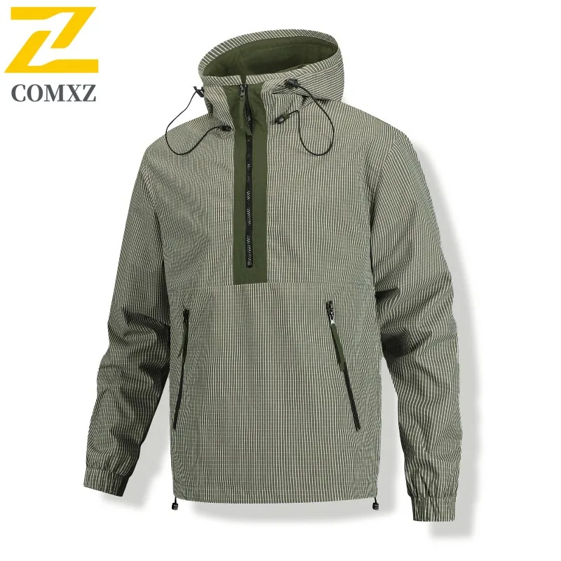 

COMXZ Men Biker Jacket Lightweight Handsome Hooded Camping Adventure Valley Jackets 2025 High Quality Hiking Windbreaker Jacket