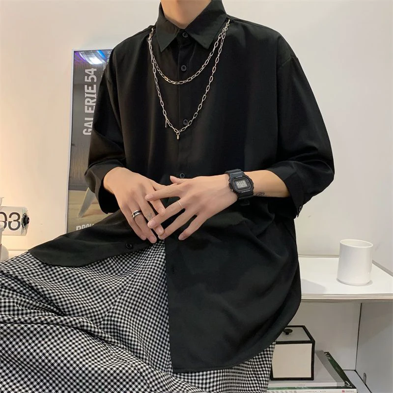 Korean Street Fashion Short Sleeve Men T Shirts With Chain Black White Harajuku Casual All-match Oversized Clothing Hip Hop Punk