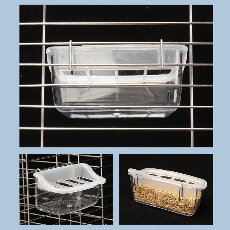 F92B Hangable Parrots Feeder voor voedselvoeding Clear Pet Birds Antisplash Feeder Bird Voedingskom Pet Hamster