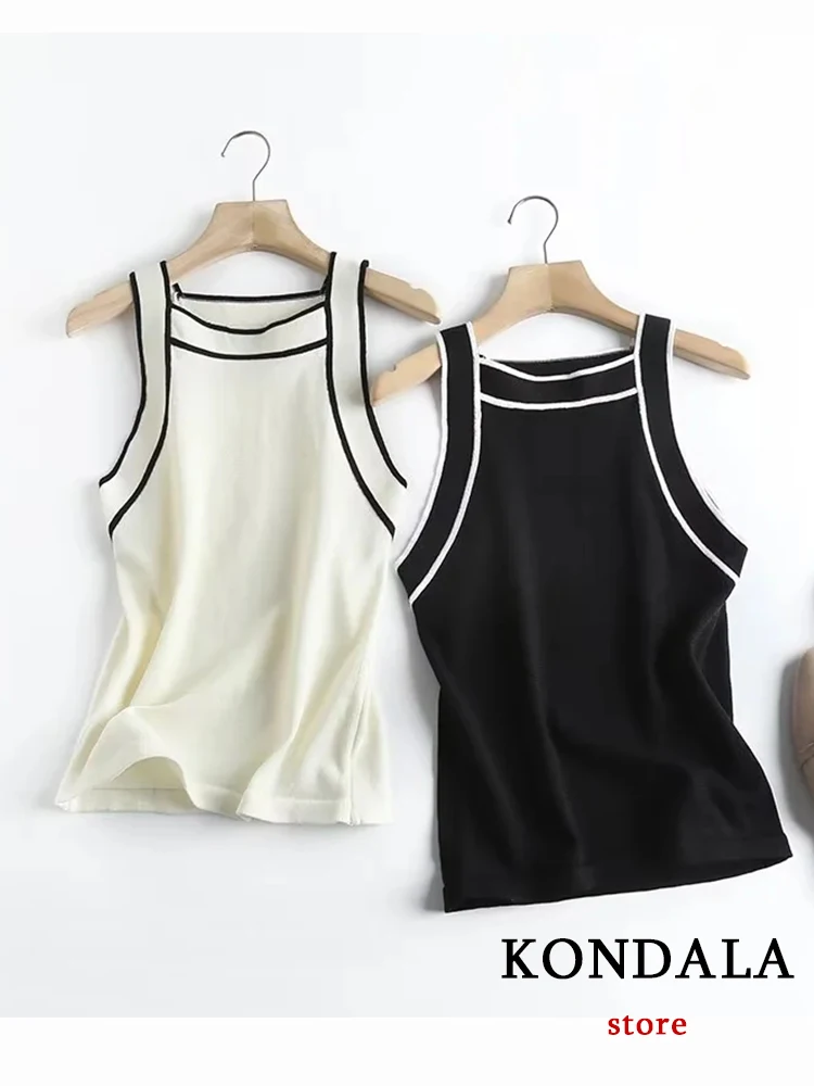 KONDALA Chic Sexy Solid Women Strap Top Fashion 2023 Sleeveless Fashion 2023 Slim Spring All Match Casual Sheath Club Vest Tops