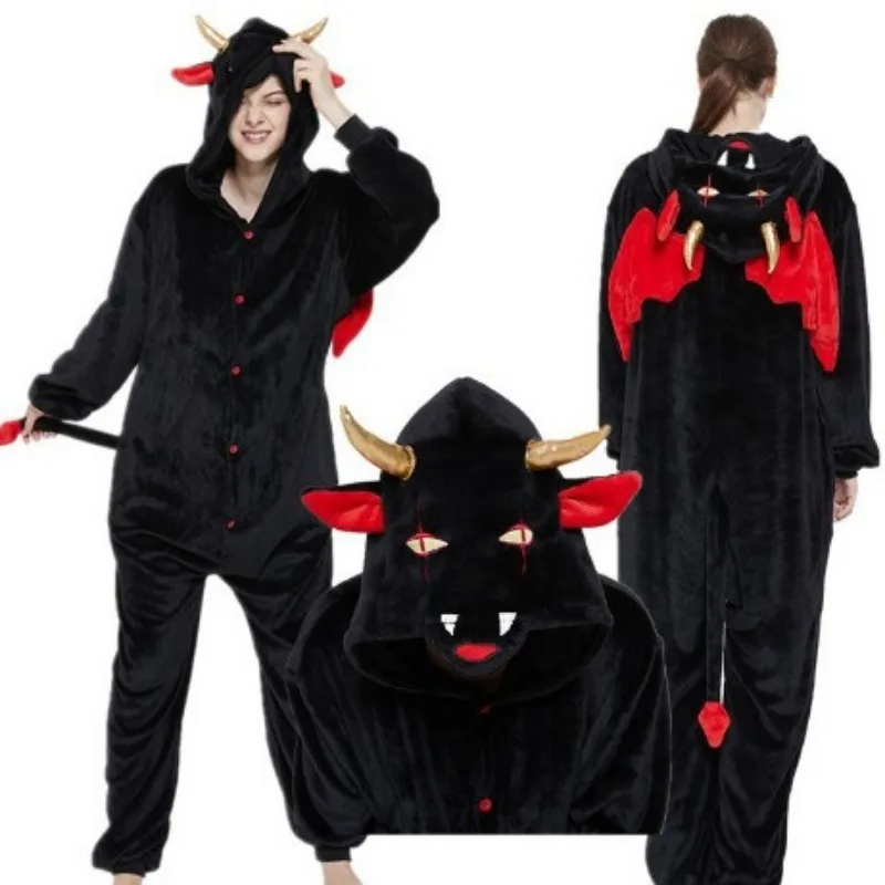 أسود التنين الفانيلا المرجان الصوف الكرتون الحيوان قطعة واحدة منامة زوجين غريب المتسكعون أنيمي منامة بيجامة شتوية النساء #4