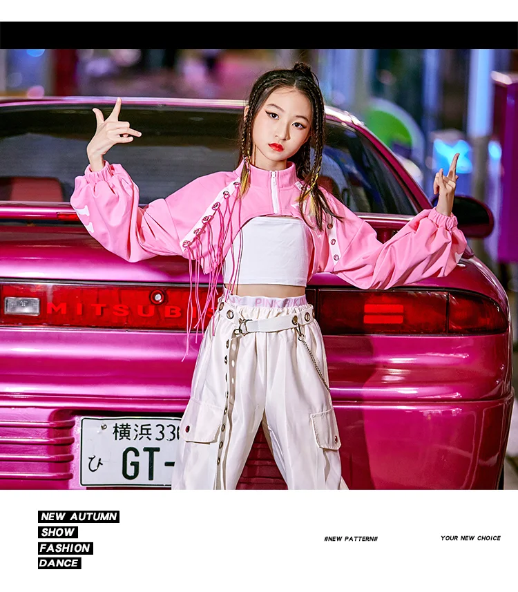 Ubrania do hip hopu dla dziewcząt, różowe stroje do tańca ulicznego, kostiumy sceniczne, ubrania do tańca jazzowego na Dzień Dziecka, odzież festiwalowa, strój Kpop yj263