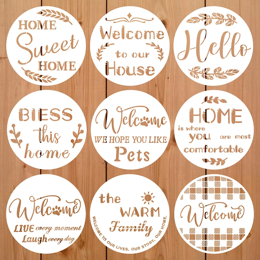 9Pcs/set 30.5cm Round Welcome DIY Layering Stencils Wall Painting Scrapbook Coloring Embossing Album Decor Template