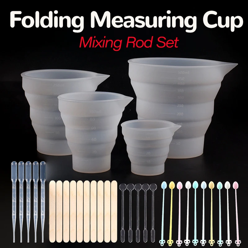 DIY  Crystal Dropper Candle Gypsum Set Measuring Cup Dropper Spoon Finger Set Stirring Rod Set Silicone Folding Cup Mold ﻿