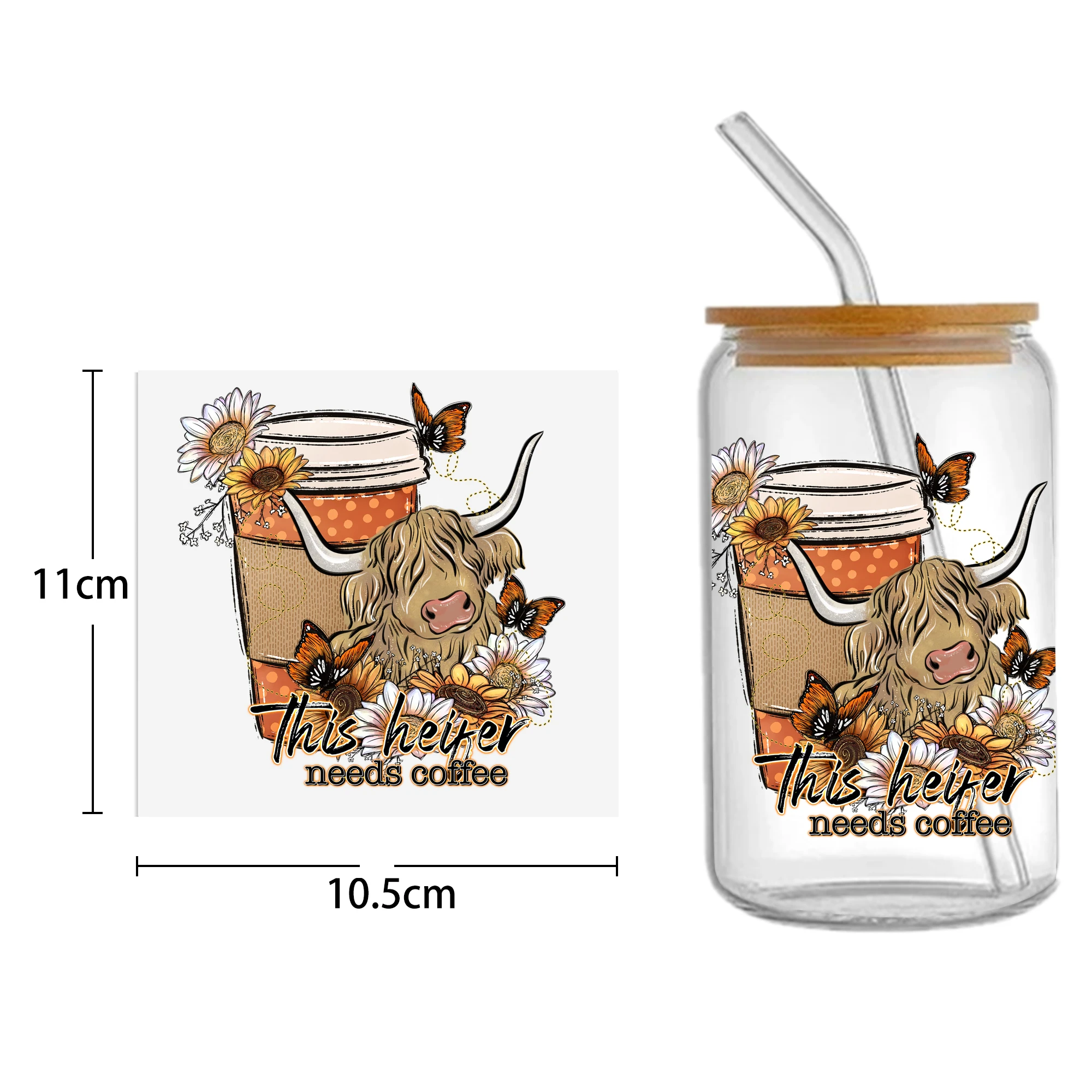 Daisy Cow Drinks UV DTF Sticker For 16oz Cups Wrap Transfer Sticker Custom Labels DIY Logo Selfadhesive Waterproof