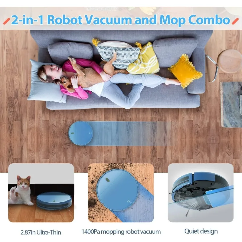 ZCWA Robot Vacuum, Robot Vacuum and Mop Works with WiFi,APP, 2 in 1 Robot Vacuum Cleaner Self Charging, Vacuum