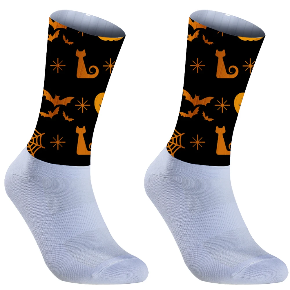 2024 New Cycling Halloween Pumpkin Socks Antislip Bike Bicycle Racing MITI Breathable Socks