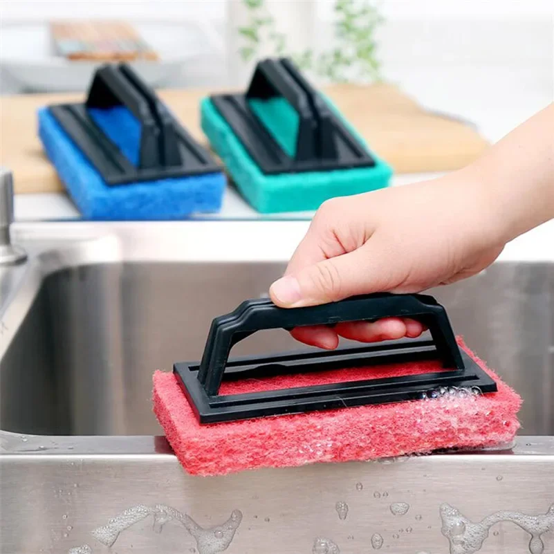 Multi-function Handles Sponge Brush Kitchen Bathroom Cleaning  Plastic Mop Foam Bath Bottom Bathtub Pot Dishes Washer Tool