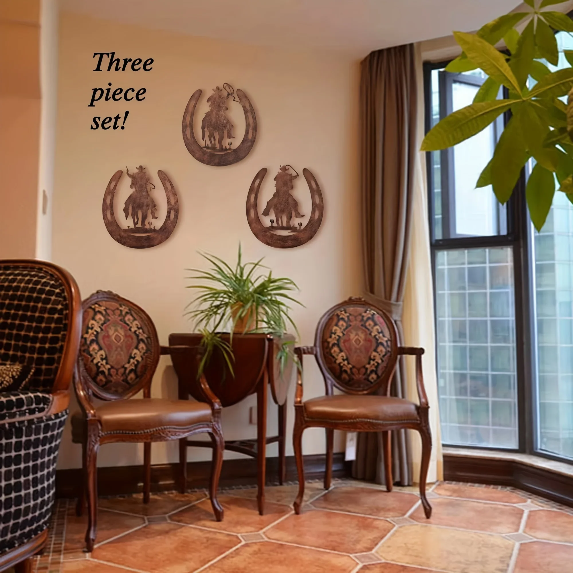 Herradura de Metal para decoración del hogar con vaquero, decoración de herradura de estilo rústico occidental colgante para dormitorio, sala de estar y baño