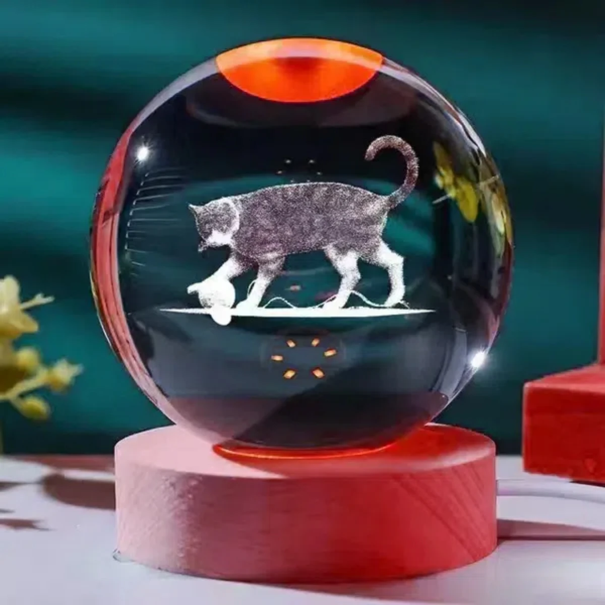 1pc, Fortune Cat crystal ball night light, birthday gift glass ball, home desk lamp decoration, birthday gifts, party decoration