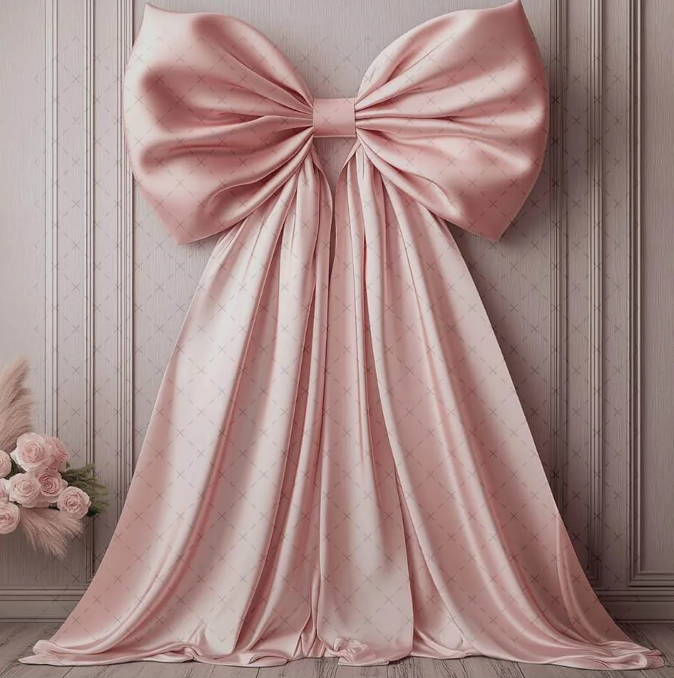 Mehofond Eleganter Riesiger Fotohintergrund mit Rosa Schleife für Erwachsene, Geburtstag, Hochzeit, Mutterschaft, Porträt-Dekoration, Fotostudio-Hintergrund