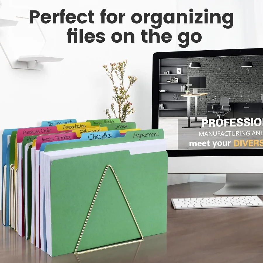 Gekleurde dossiermappen 16 verpakkingen Letter-formaat 1 3 Gesneden tabblad. Chromatische Manila-mappen 8,5 x 11, voor documenten Bestandsmappen met opvouwbaar