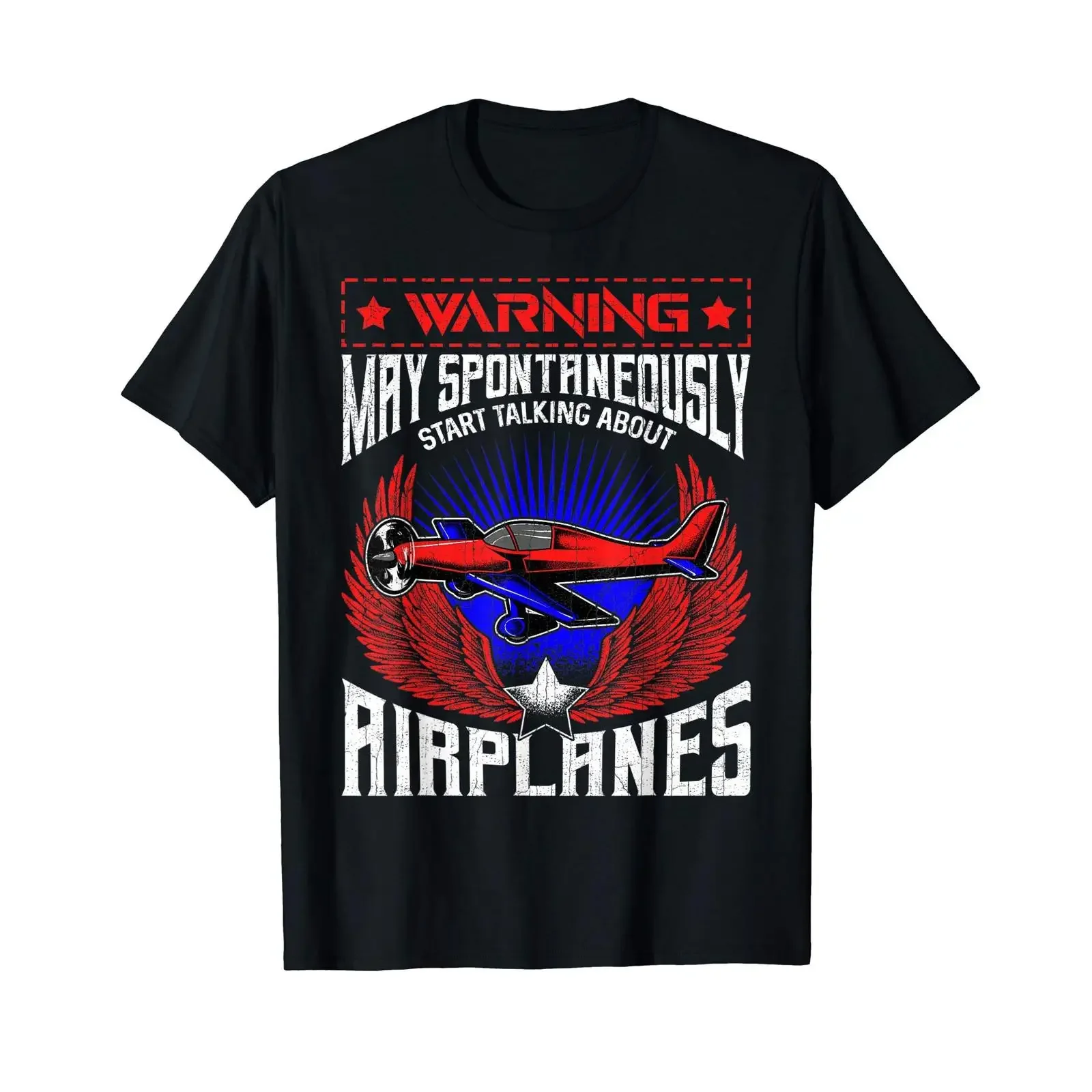 Cute Warning May Spontaneously Start Talking About Airplanes T Shirt Black S vintage Washed Breathable streetwear Comfortable
