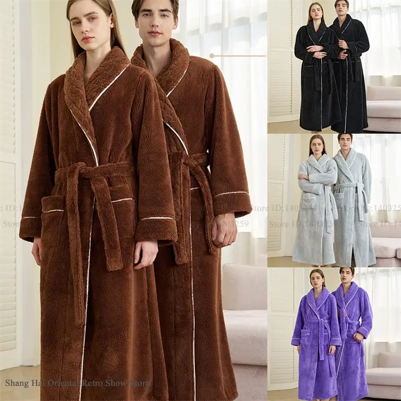 Jesień zima zagęścić szata mężczyźni Kimono szlafrok koszula nocna ciepłe flanelowe męskie bielizna nocna intymna bielizna Plus rozmiar Homewear