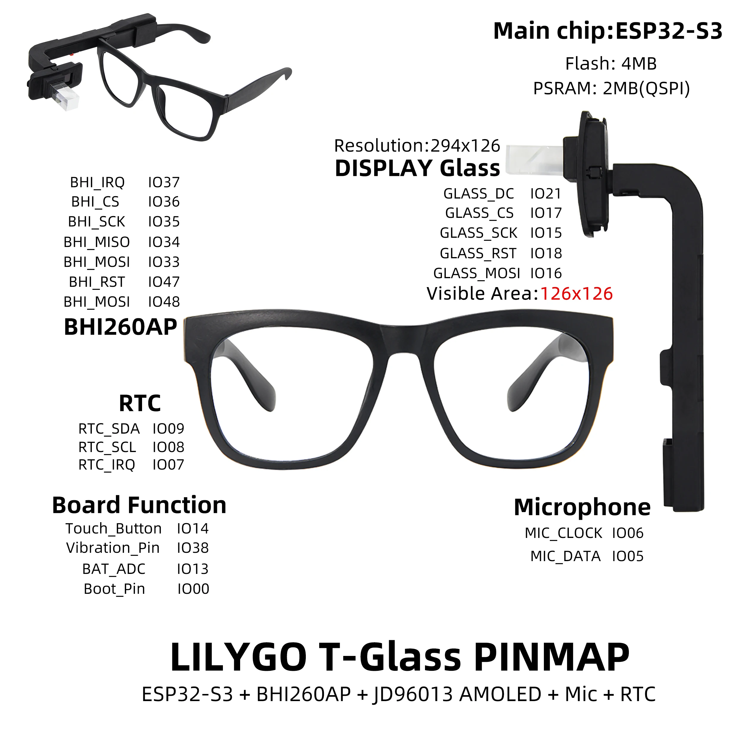 2025 hete verkoop LILYGO T-Glas AR-bril ESP32-S3 1,1 inch AMOLED-displaymodule BHl260AP Zelflerende slimme sensorondersteuning WiFi