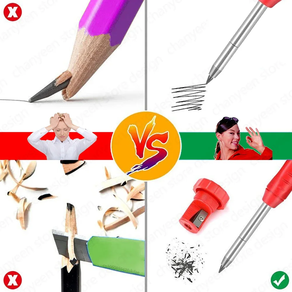 Solid Carpenter Pencil Set Mechanical Pencil 3 Colors Refill Carpentry Marking Scriber Construction Tools Woodworking Tools