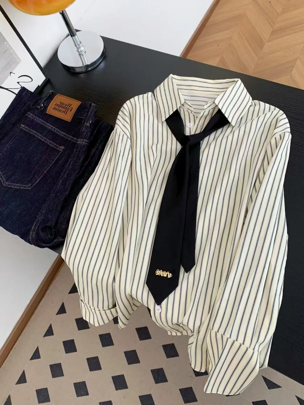 Vintage preppy gestreepte oulder irt losse pasvorm faionable luie sle top voor mannen en vrouwen lente herfst afslankeffect