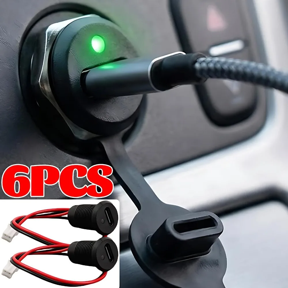 

Illuminated Type C Female Charger Waterproof Socket Panel Mount Snap Fit 2 Core Bare Wire Connector Dash Data Power Auto Part