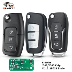 Dandkey-mando a distancia plegable, llave de 433MHZ, Chip ID460/ID63 para Ford Focus 3, 2, Mondeo, Fiesta, 3 botones, mando a distancia HU101 / FO21