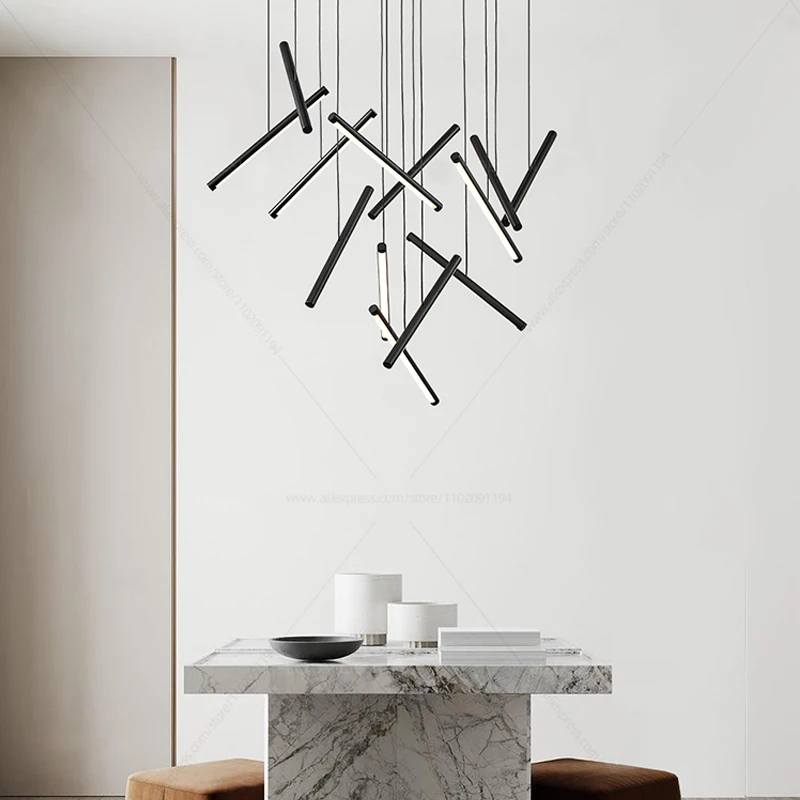 

Strip Chandelier Design Minimalist Shape Shiny Branch Living Room Double Loft Exhibition Hall Indoor Staircase Pendant Lamp