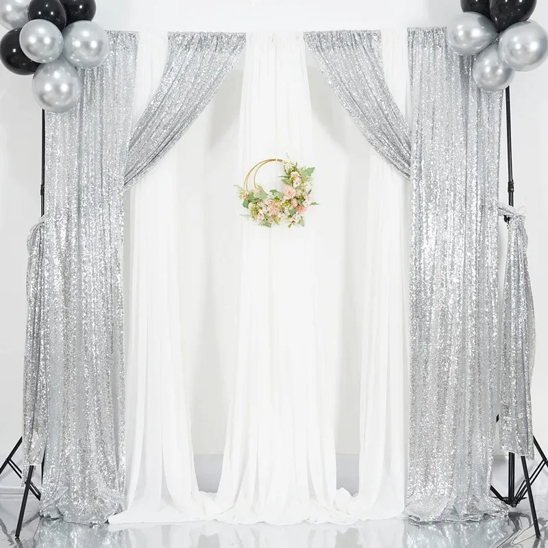 Silvery Sequin Backdrop Curtains, Rectangular Sequin Tablecloth,for Party Wedding Birthday Sequence Backdrop Stage Decorations