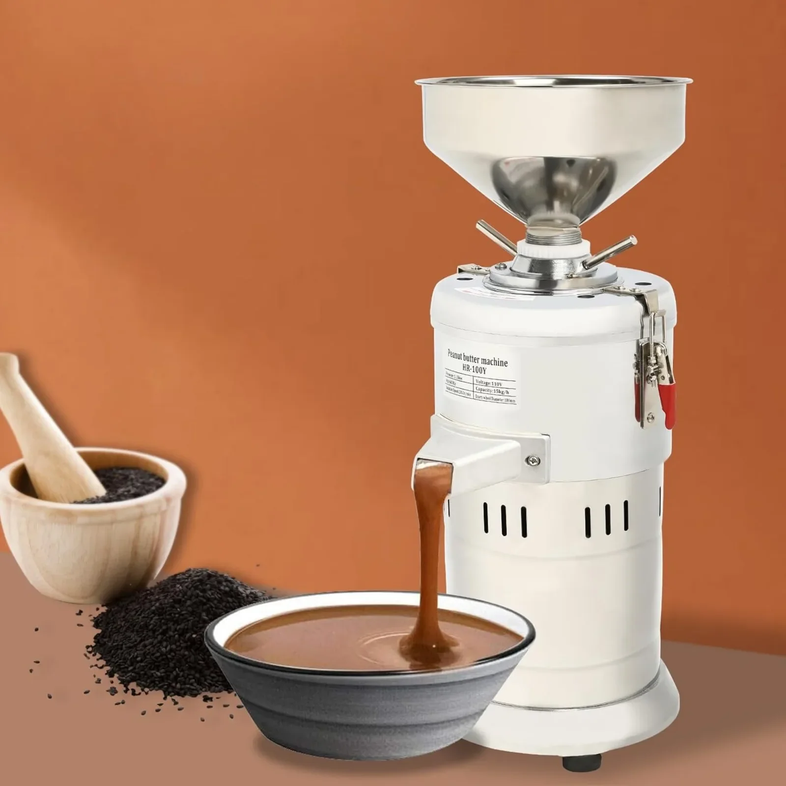 

Мельница для арахиса и кунжутного соуса мощностью 1100 Вт, миксер для орехового масла большой емкости, электрическая мельница для орехового масла, 33 фунта/ч