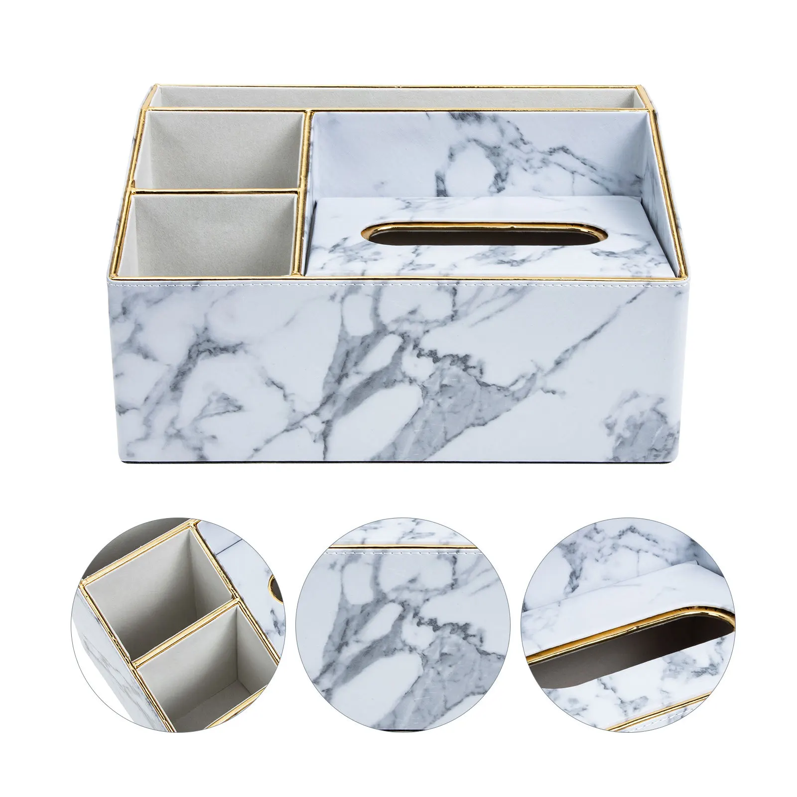 Marble Pattern Pu Storage Box Lightweight Desktop Organizer For Tissue Remote Controller Phone Holder Household Storage