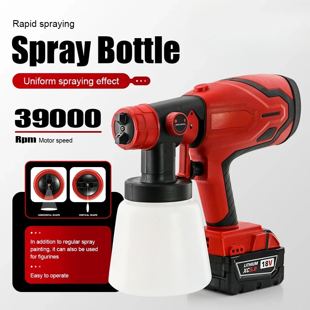 600W Paint Spray Gun 800ML Tank & 39000 RPM Brushless Motor Auto Furniture Wall Car Sprayer For Milwaukee 18V Battery