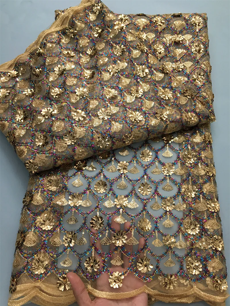 2025 Afrikanischer Spitzenstoff, Tüll, nigerianischer Mesh-Spitzenstoff mit Pailletten, 5 Yards, hochwertige Spitze für Party-Hochzeitskleider S4157
