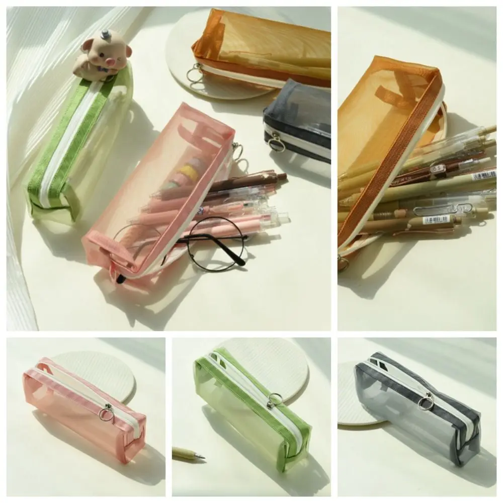 

4 Color Desktop Organizer Stationery Bag Cosmetic Pouch Large Capacity Pencil Bag INS Style Nylon Student