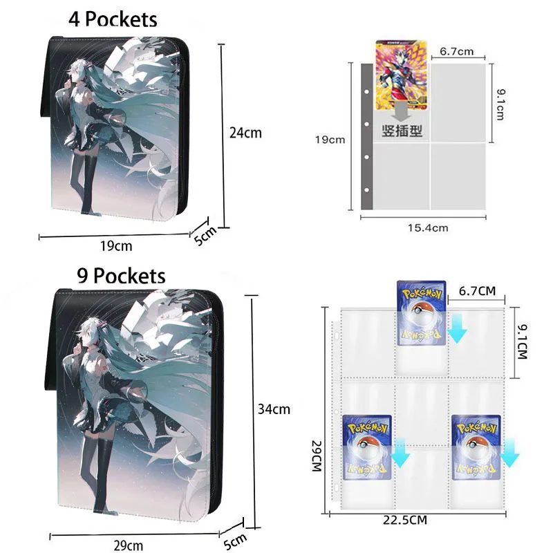 hatsune miku card binder 900Pcs 9 Pocket Anime Hatsune Miku Card Binder Book Zipper PU Leather Cards  Album Display Game Collection Card Kids Toy Gift