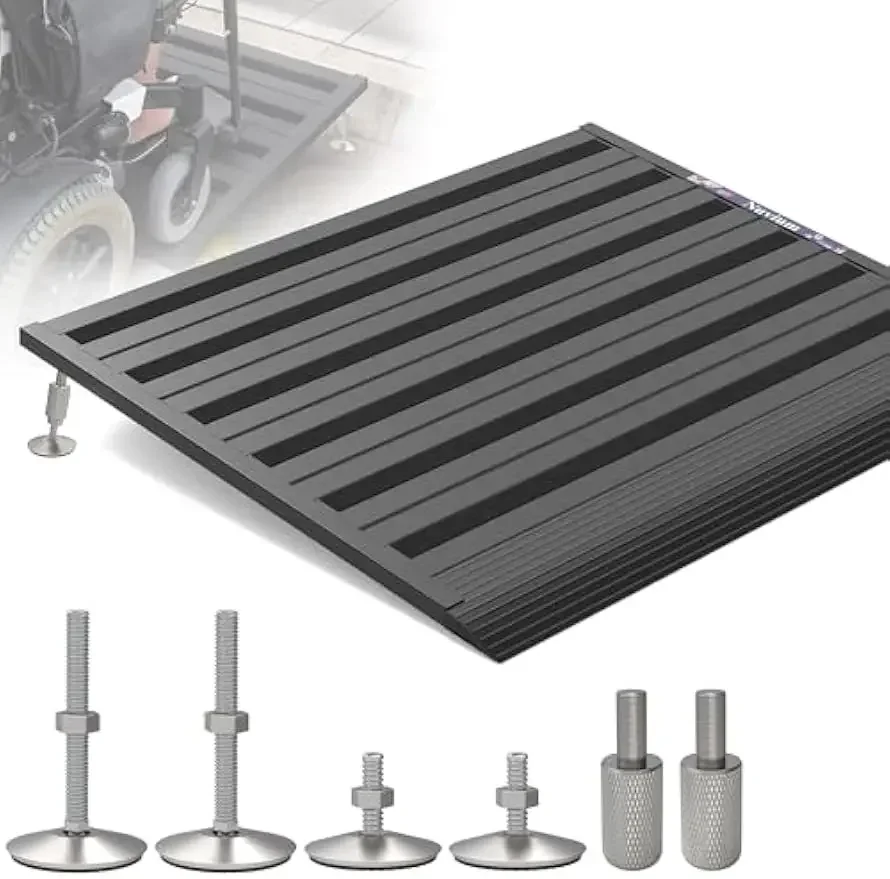 

Threshold Ramp for Doorways,Adjustable Height 2.6"-7.3" Aluminum Wheelchair Ramp with Heightening Screws and Swivel Angle Leg,11