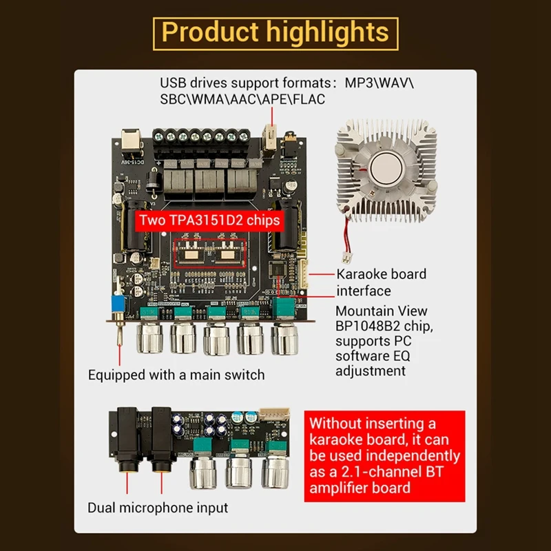 ZK-DAM L1 Bluetooth Power Amplifier Board Stereo 2X220W&350W Bluetooth 5.0 Digital Power Audio Amplifier Module