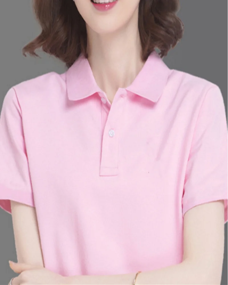 Summer solid color college style sports polo shirt, new female student class uniform, shirt collar, short sleeved T-shirt for wo