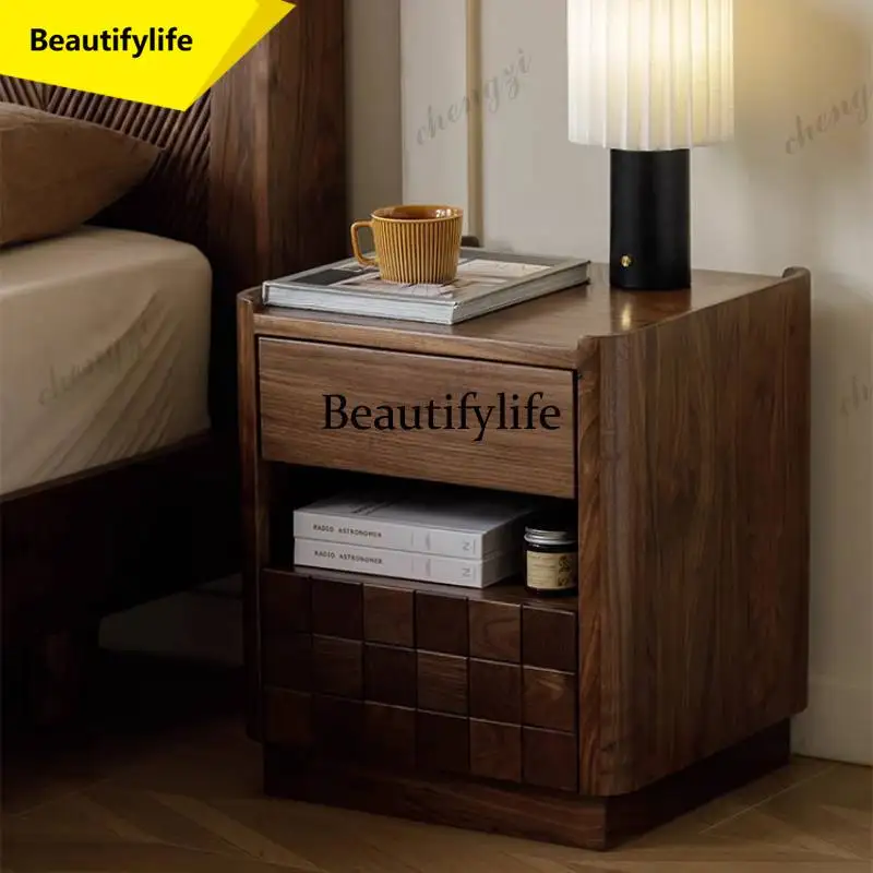 

H Cheap Classic Bedside Table Storage Brown Glossy Dopamine Wood Bedside Table Drawer