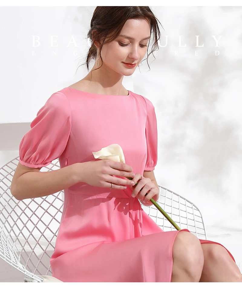 Estilo de verão feminino 100% cetim de seda manga curta vestido feminino saia amoreira seda design irregular roupas de moda high-end