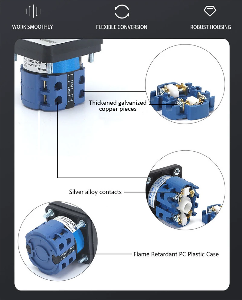 ABILKEEN 48x48mm Panel 2/3/4/5 Position 8Pin Terminal Universal Changeover Switch 240V 20A Latching Rotary Cam Selector Switch