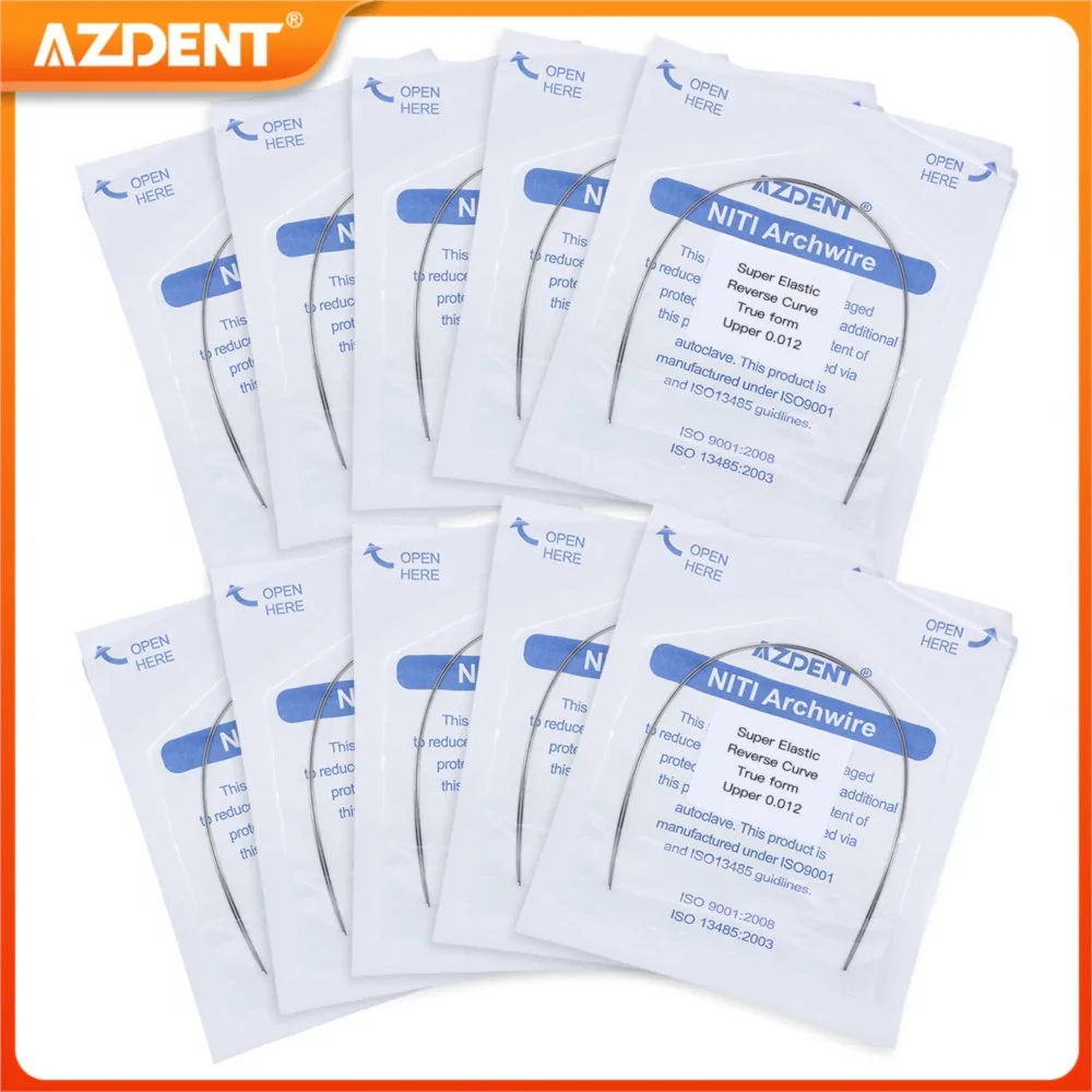 

10 Packs AZDENT Dental Orthodontic Reverse Curve Round Rectangular Arch Wires True Form Super Elastic NITI Alloy 2pcs/Pack