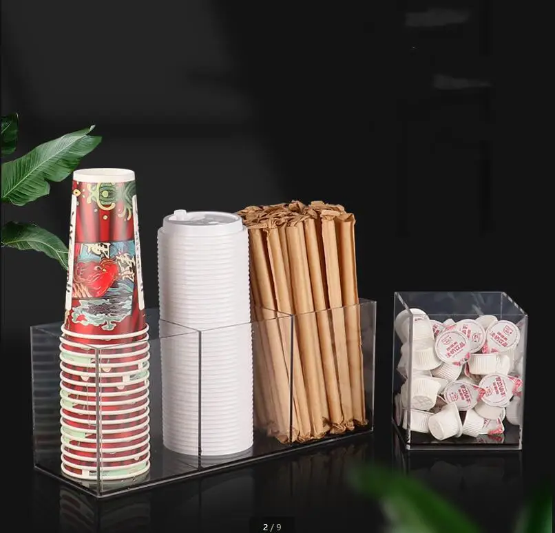 Transparent Acrylic Cup Holder Tissue Box Milk Tea Storage Rack Desktop Shelf Organizer Napkin Holders