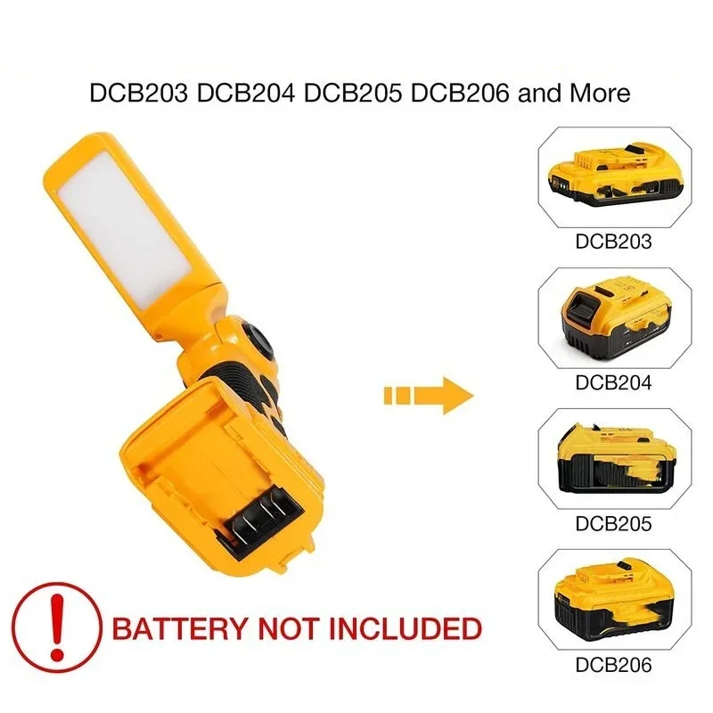 12W 14.4V-18V LED Lamp For DEWALT 18V 20V Lithium ion Battery DCB201 DCB200 Outdoor Spotlight Working Light Flashlight With USB