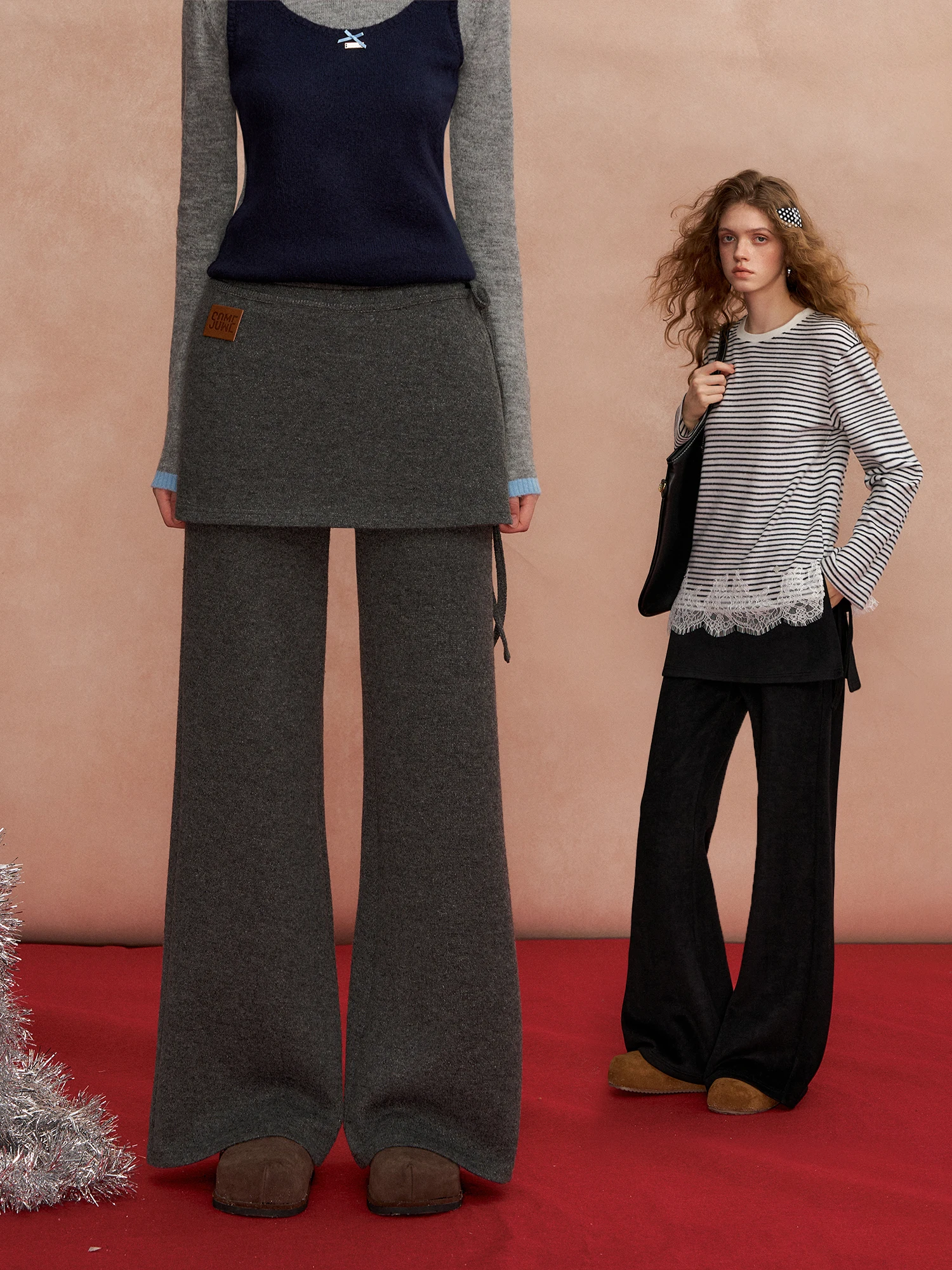 

Detachable Curtain Micro Flared Woolen Trousers by Somesowe Commute Sle Straight Leg Long Sve down Jaet for Ladies