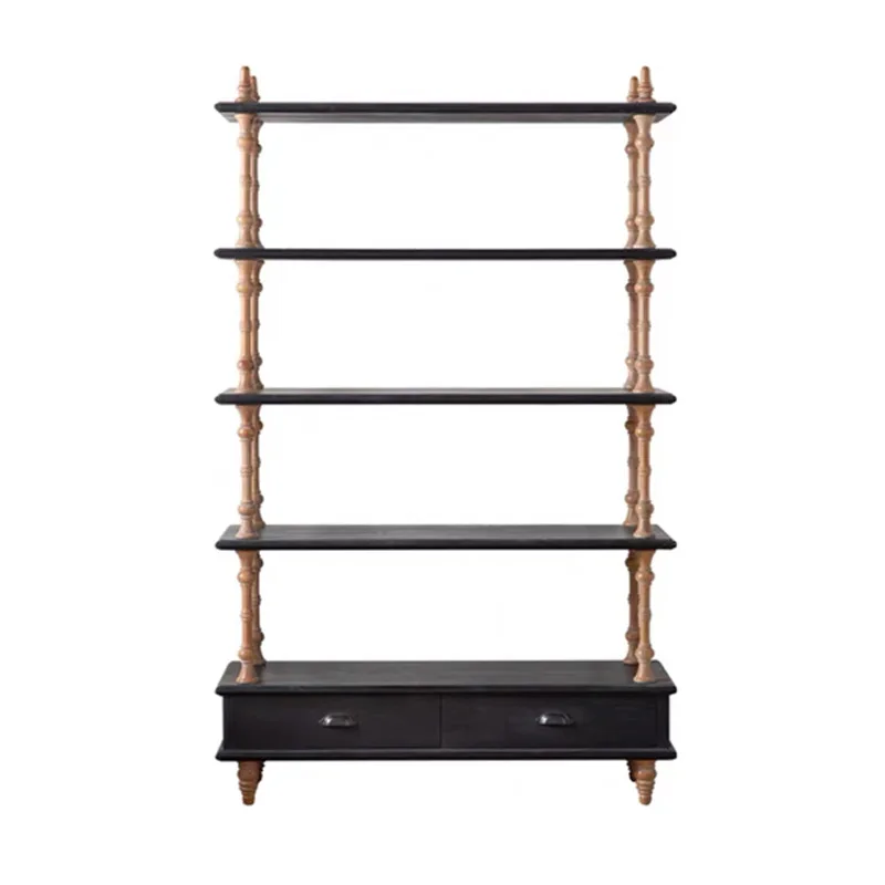 Antique study storage bookshelf, simple furniture living room figure display shelf, multi-layer floor display shelf