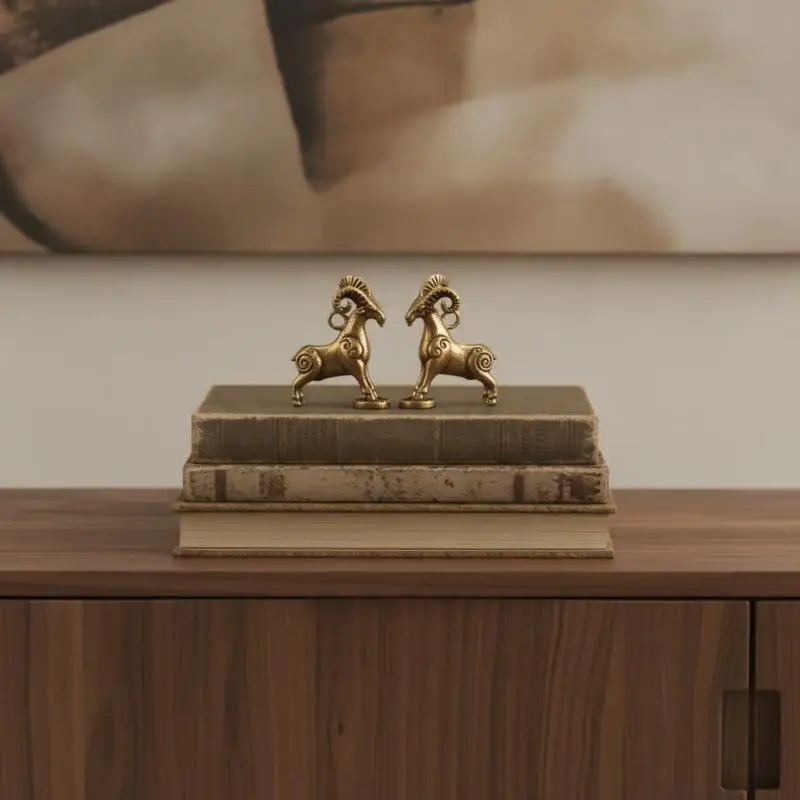1PC Solid Brass Zodiac Sheep Statue Flat Base Desk Ornament Chinese Auspicious Meaning Desktop Decoration