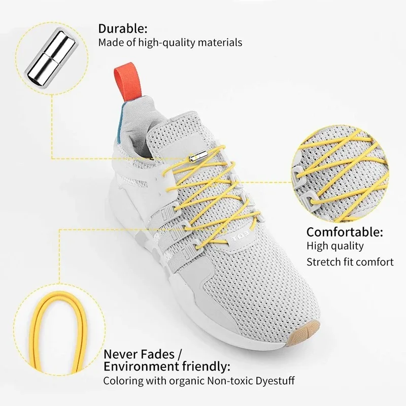 1 pair of round elastic shoelaces men's and women's sneakers untied laces capsule metal lock laces shoe accessories 25 colors