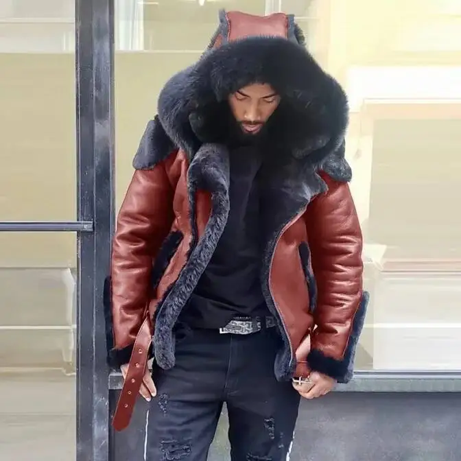 2026 New Leather Coat Winter Large Size With Fur Collar And Long Sleeve Wool Lining Casual Men's Jacket