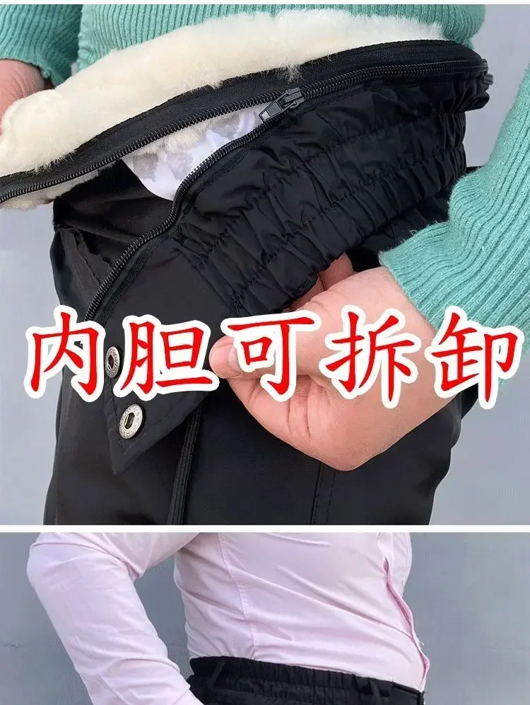 100% Genuine Sheepskin Pants Men Warm Winter High Waist Long Pants Men's Clothing Snowsuits Trousers Plus Size