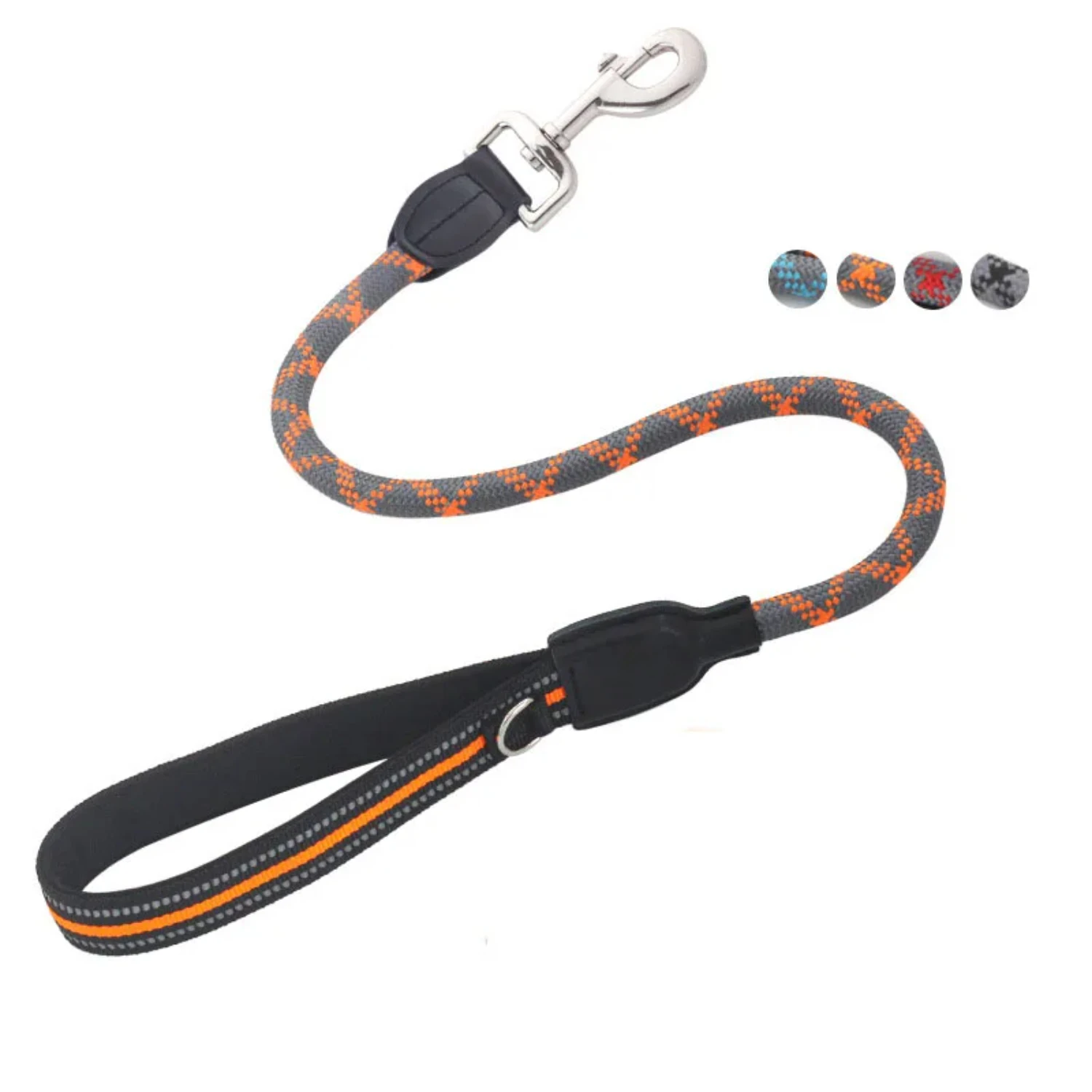 Comfortable and durable reflective nylon rope dog leash for medium and large dogs. The 80cm short length with handle offers easy