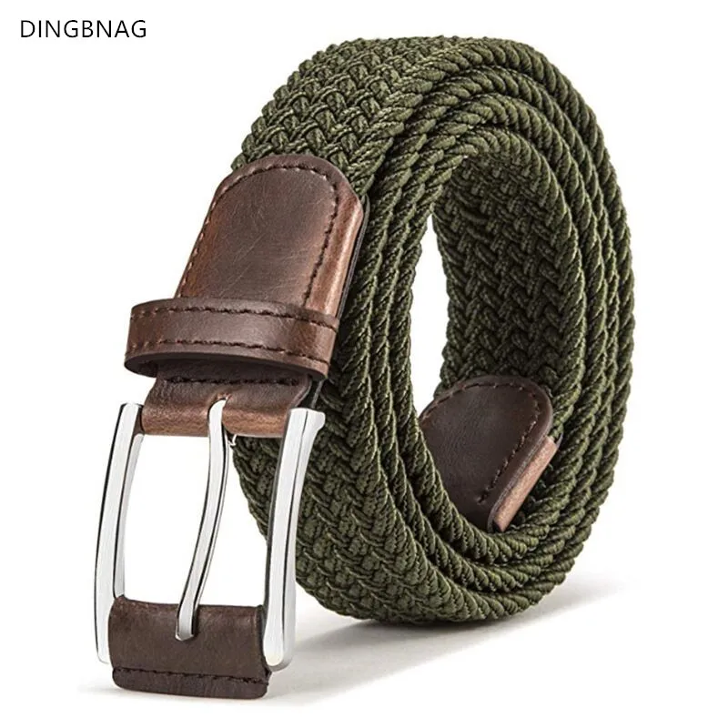 

New Luxury Casual Cowhide Men Canvas Needle Buckle Belt Women Knitted Elastic Belt Classic Durable Outdoor Tactical Belts 105cm