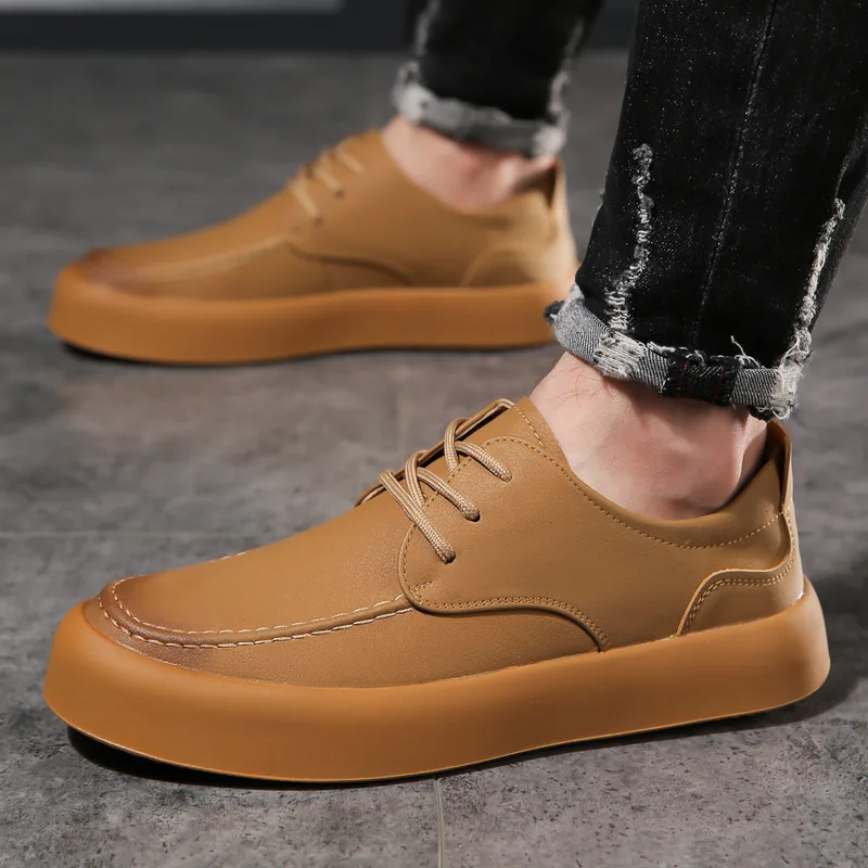 Men Retro Handmade Casual Leather Shoes Lace Up Non-slip Sole Classic Sewing Comfortable Slip-on Spring Summer Work