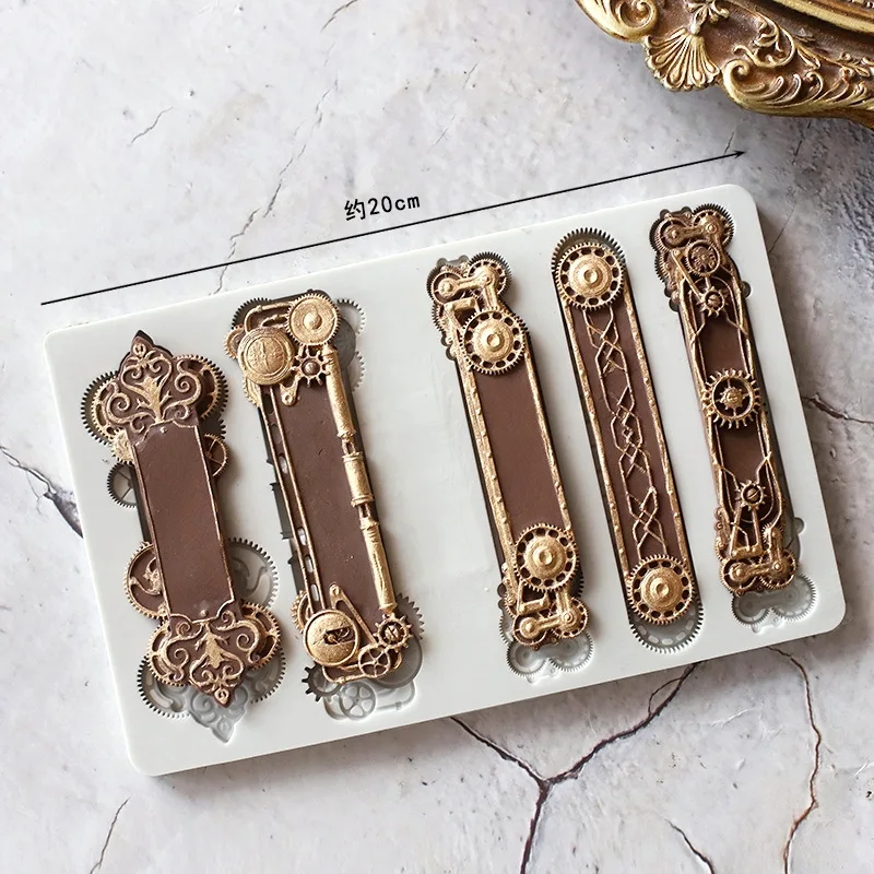 Baking Fondant Cake Mold DIY Retro Mechanical Metal Gear Lock Steampunk Fondant Silicone Tool  Cake Decorating Tools